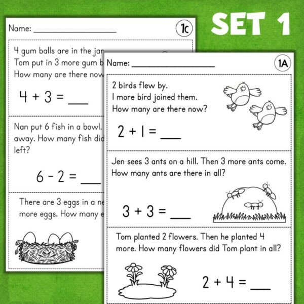 kindergarten word problem worksheets